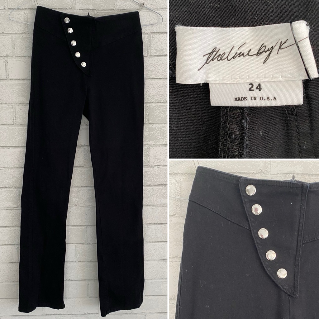 $205 The Line By K - Faye Asymmetrical Snap Twill Stretch Pant - Black Womens 24